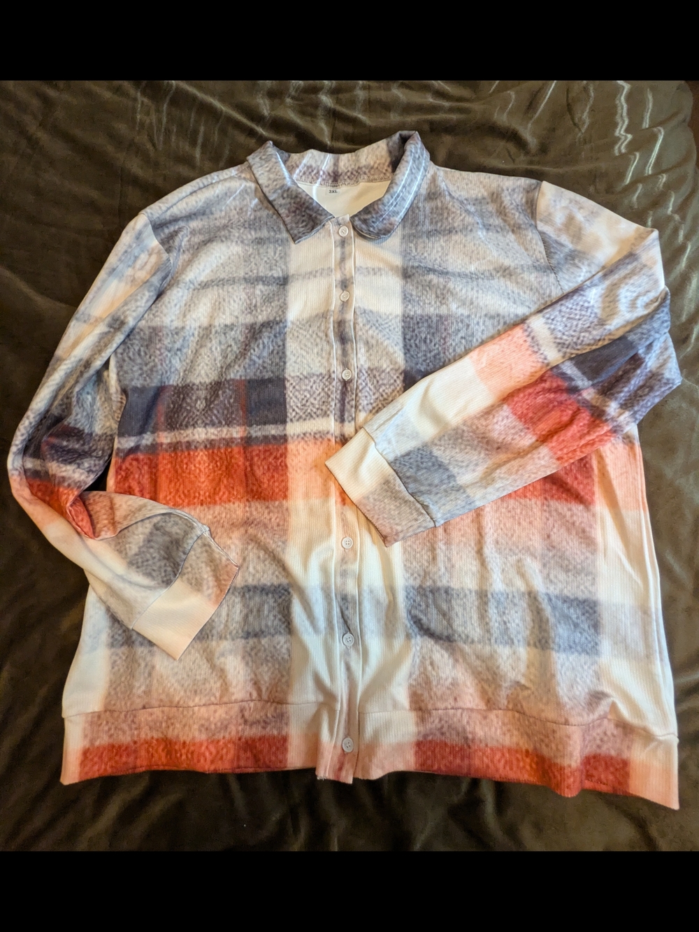 Lightweight Plaid Button-Up Shirt - Gray & Orange